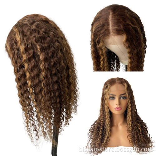 T-part lace front wig with baby hair water wave 4/27 Brazilian wave hair without glue bleaching knot 150% Desity 18 inches